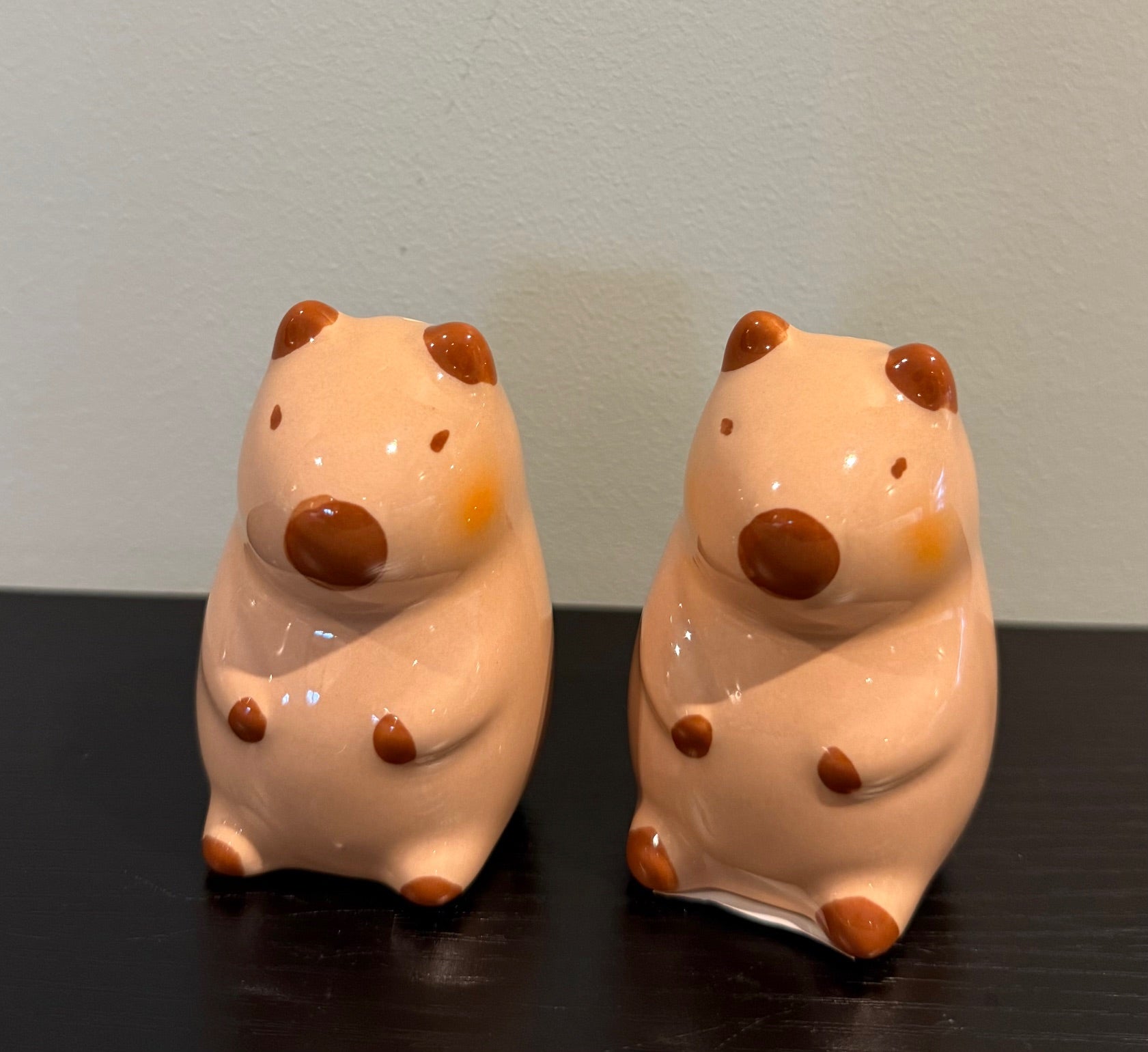 Keramiek peper- en zoutstel in de vorm van capibara’s – set van 2 – lichtbruin met bruine details