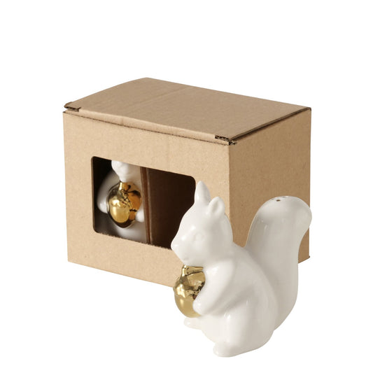 Peper- en zoutstel eekhoorn wit porselein met gouden noot 2-delig 7,6 cm Harries