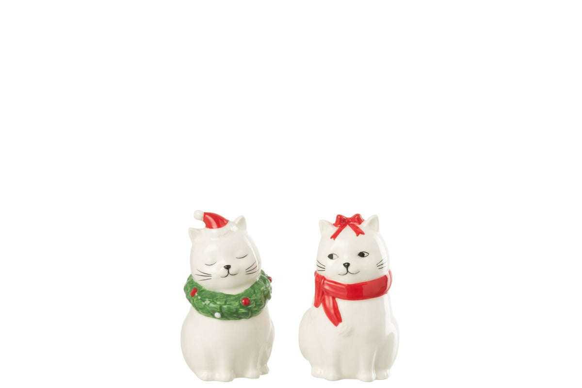 J-Line peper en zoutstel met 2 keramieken kerstkatten van 5 x 5 x 8,5 cm