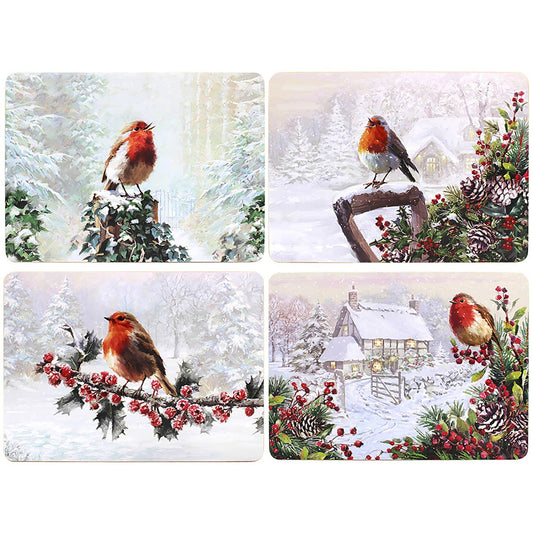 Set van 4 winter placemats met roodborstjes – kersttafel decoratie – Krokomingo