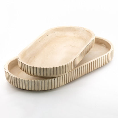 Beige decoratieschaal Zilt van aardewerk met geribbelde rand 35 cm
