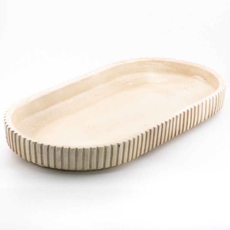 Beige Decoratieschaal met Reliëf – Aardewerk – 35 cm