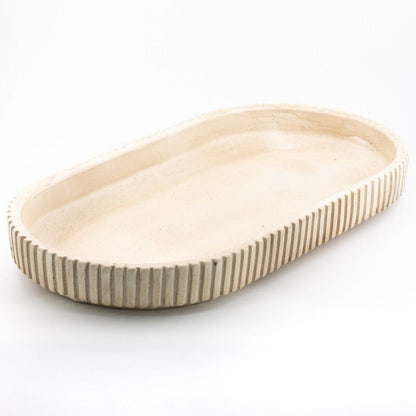 Beige Decoratieschaal met Reliëf – Aardewerk – 35 cm