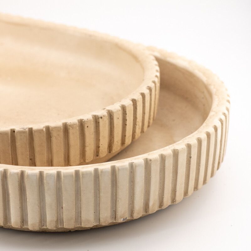 Beige Decoratieschaal met Reliëf – Aardewerk – 35 cm