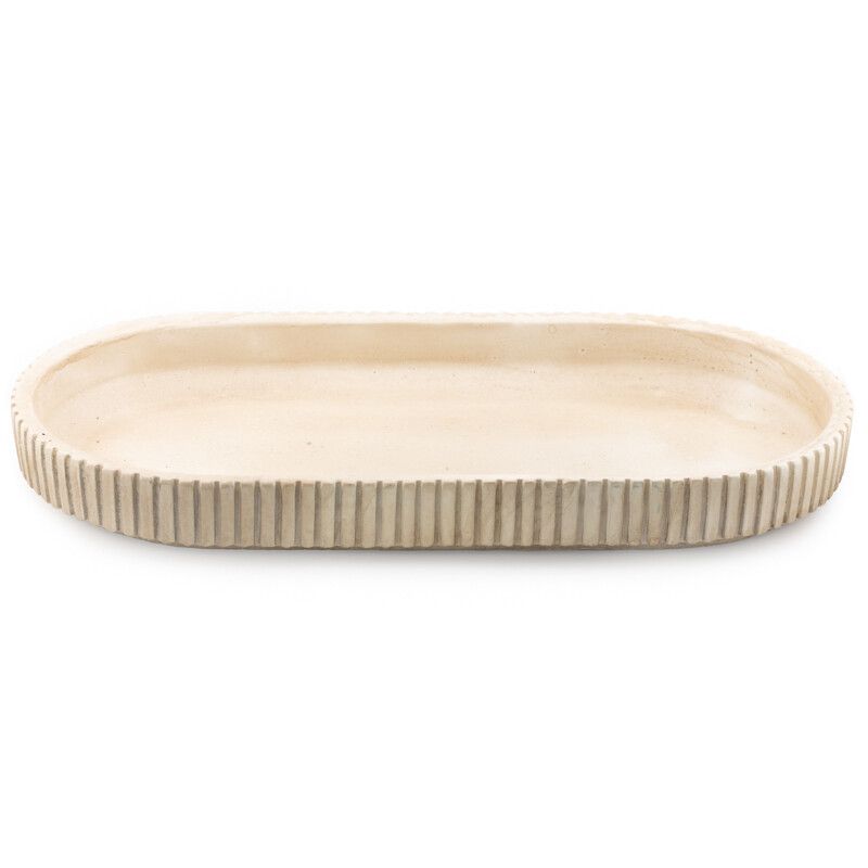 Beige Decoratieschaal met Reliëf – Aardewerk – 35 cm