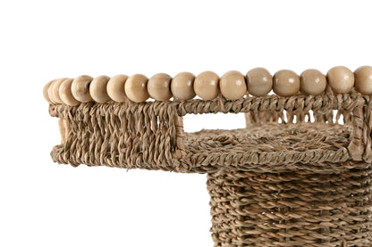 Decoratief Zeegras Plateau met Houten Kralen – Ø 33 cm