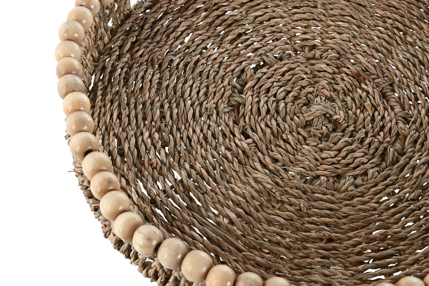 Decoratief Zeegras Plateau met Houten Kralen – Ø 33 cm