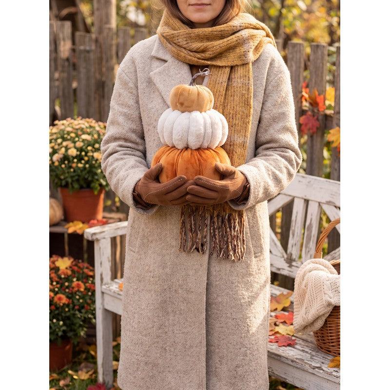Stapel Pompoenen Decoratie Oranje & Crème – Clayre & Eef 30 cm