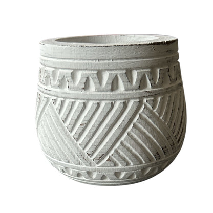 Handgemaakte Houten Pot met Balinees Houtsnijwerk – 10 x 10 cm – Wit of Naturel
