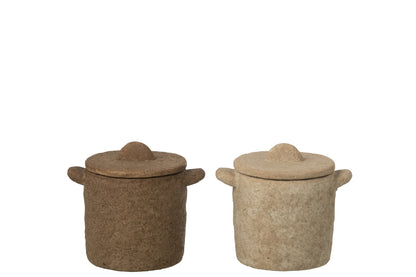 J-Line voorraadpot met deksel van aardewerk in beige en bruin