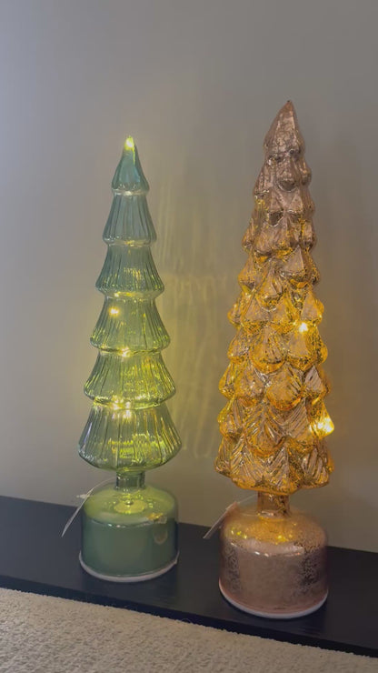 Glazen LED Kerstboom met Draaieffect – Goud of Groen | 38–39,5 cm