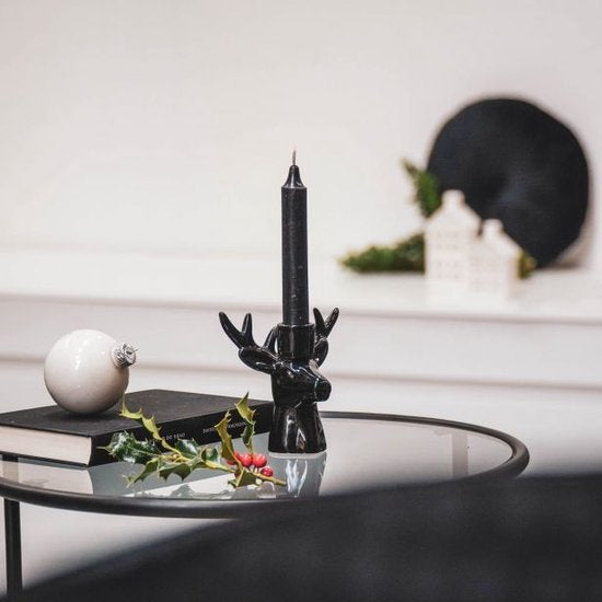 Zwarte keramieken rendierkop kandelaar – Housevitamin – kerstdecoratie