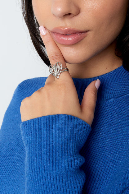 Zilveren Oog & Hart Ring – Verstelbare Stainless Steel