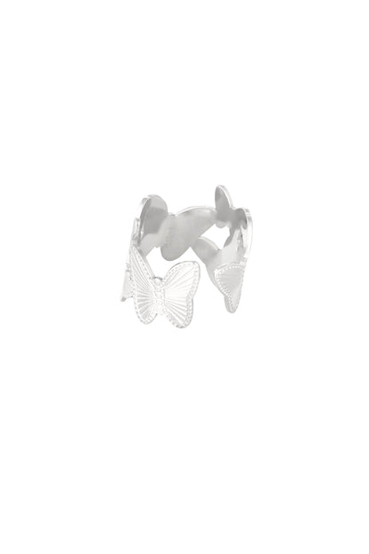 Zilveren Ring met Vlinders – Verstelbaar Stainless Steel