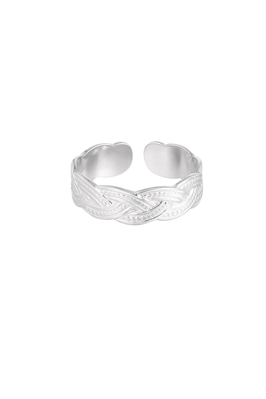Zilveren gevlochten ring – verstelbare stainless steel damesring – Krokomingo