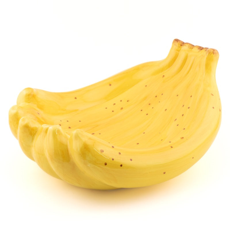 Gele keramieken bananenschaal in speelse vorm, decoratieve fruitschaal voor keuken of interieur