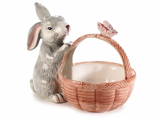 keramiek konijn mandje met handvat paasdecoratie konijn schaaltje