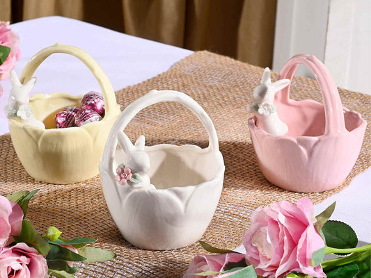 porselein konijnen paasmandje pastel mini mandje konijn paasdecoratie
