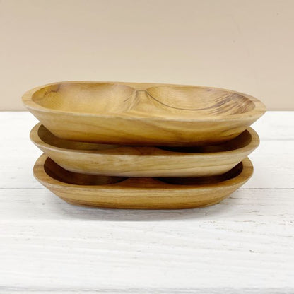 Houten Schaaltje Twee Vakjes – Voor Amberblokjes – 8 cm