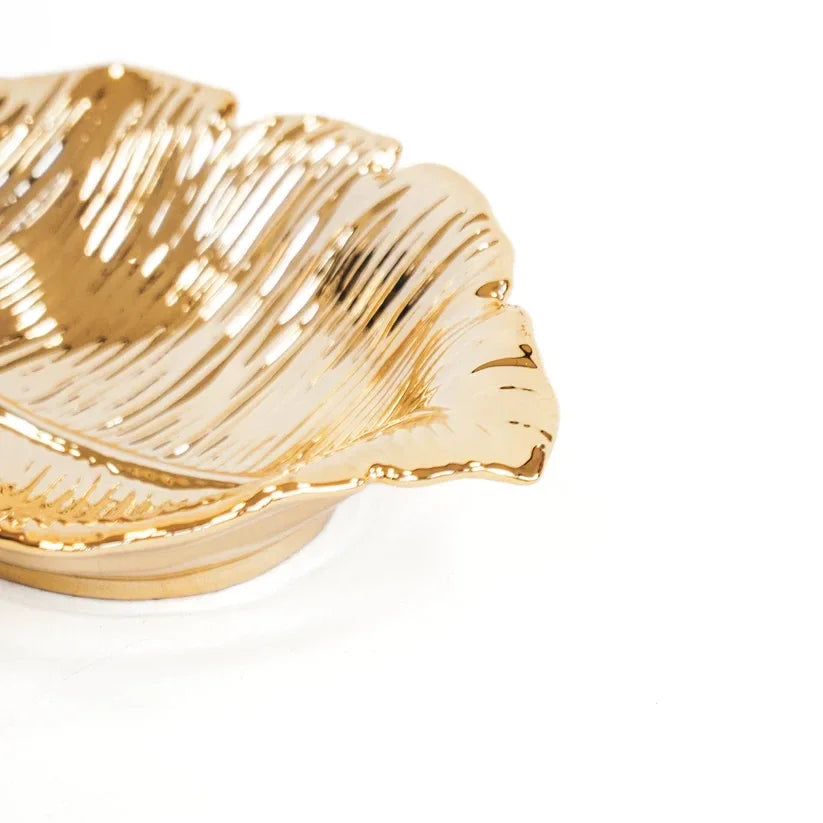 Gouden Bladschaaltje – Keramiek – 14 x 12 cm