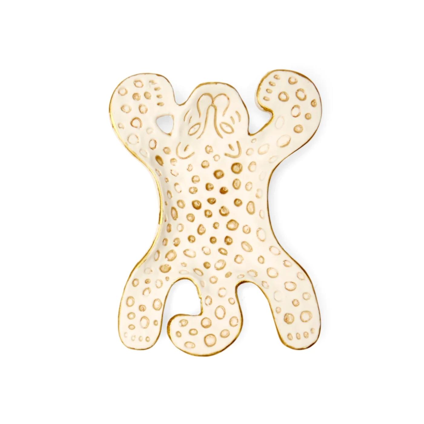 Keramiek schaaltje luipaard wit met goud 13 cm decoratief dieren schaaltje