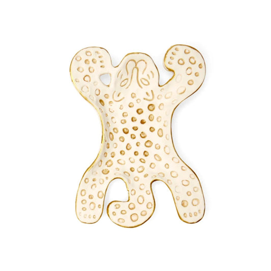 Keramiek schaaltje luipaard wit met goud 13 cm decoratief dieren schaaltje