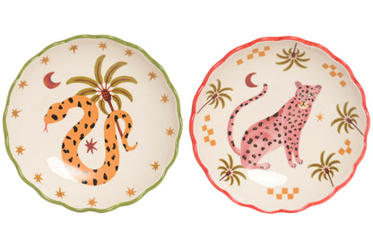 Keramisch jungle sleutelschaaltje van 15 cm, verkrijgbaar met kleurrijke slang of roze luipaard illustratie voor sleutels en sieraden.