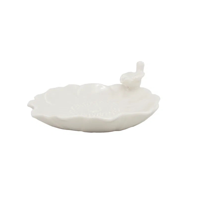 Wit porseleinen schaaltje met vogel 14 cm