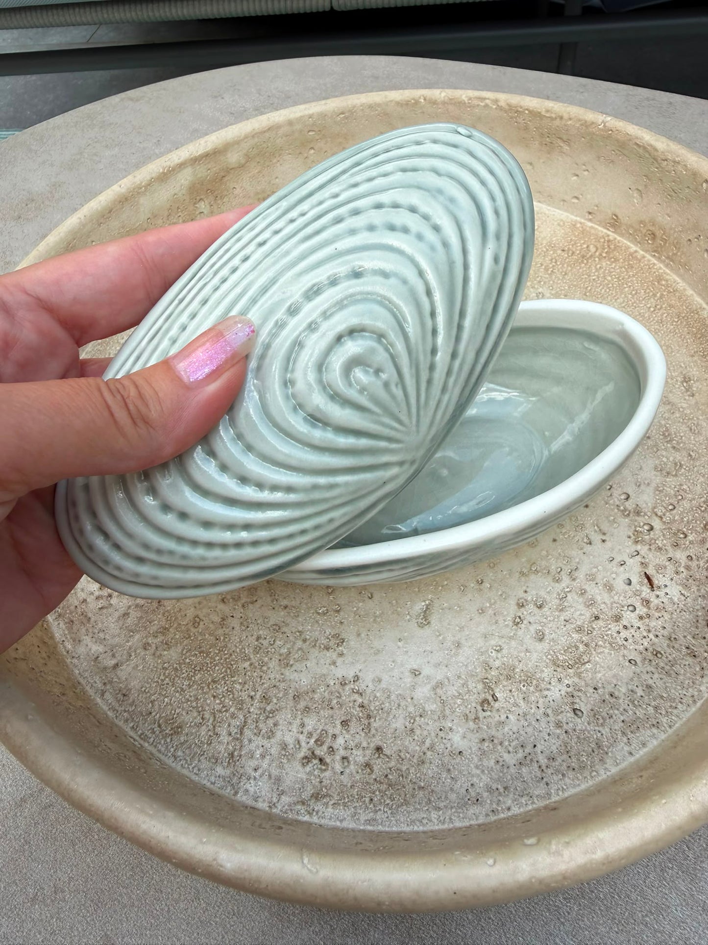 Schelp Opbergdoos Keramiek – Wit of Licht Zeegroen