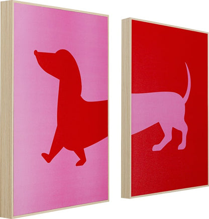Teckel Schilderij Set van 2 – Roze & Rood