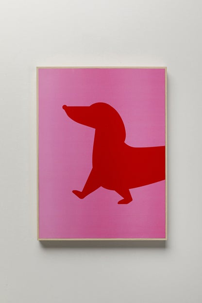 Teckel Schilderij Set van 2 – Roze & Rood