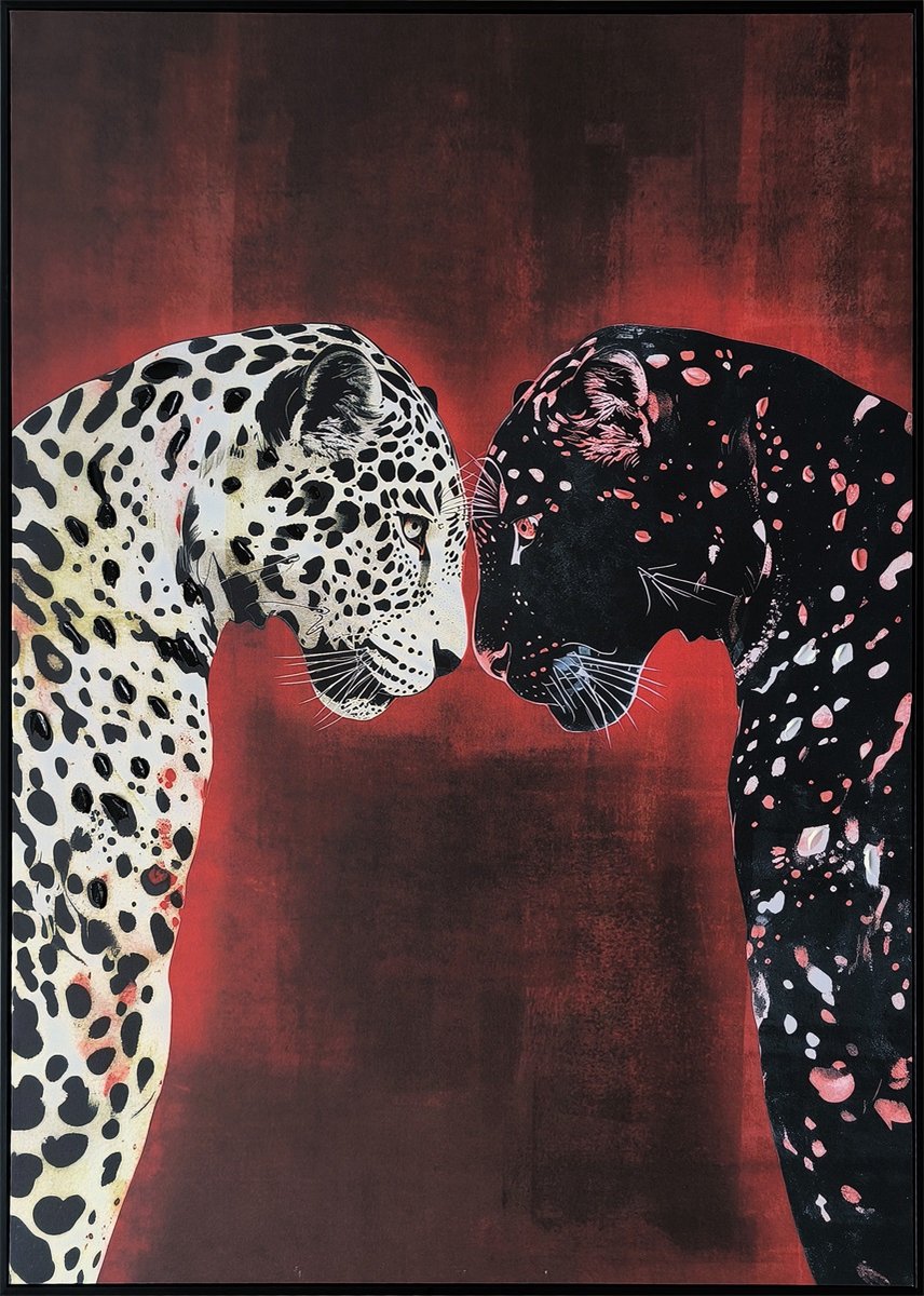Wanddecoratie panters zwart wit rood kunstprint 60x80 cm