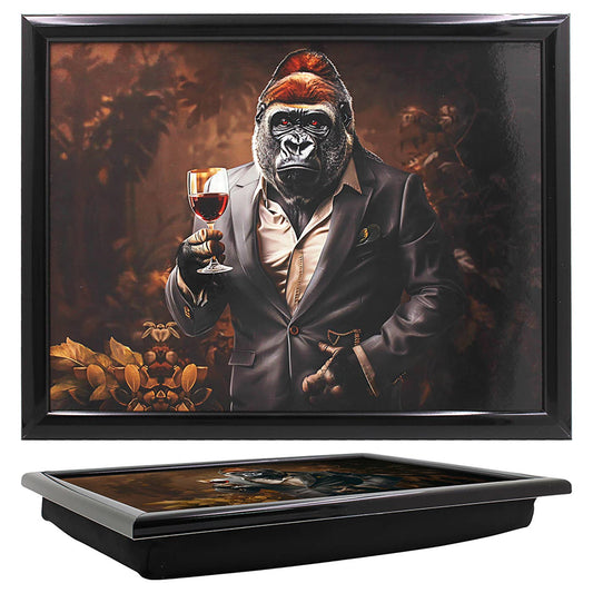 Laptray Gorilla Gentleman met wijn – luxe schootdienblad 33x44 cm