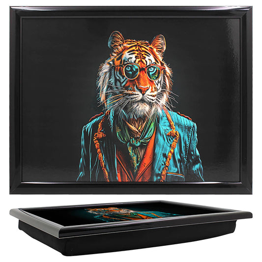 Laptray Tijger Dandy met bril – luxe schootdienblad 33x44 cm