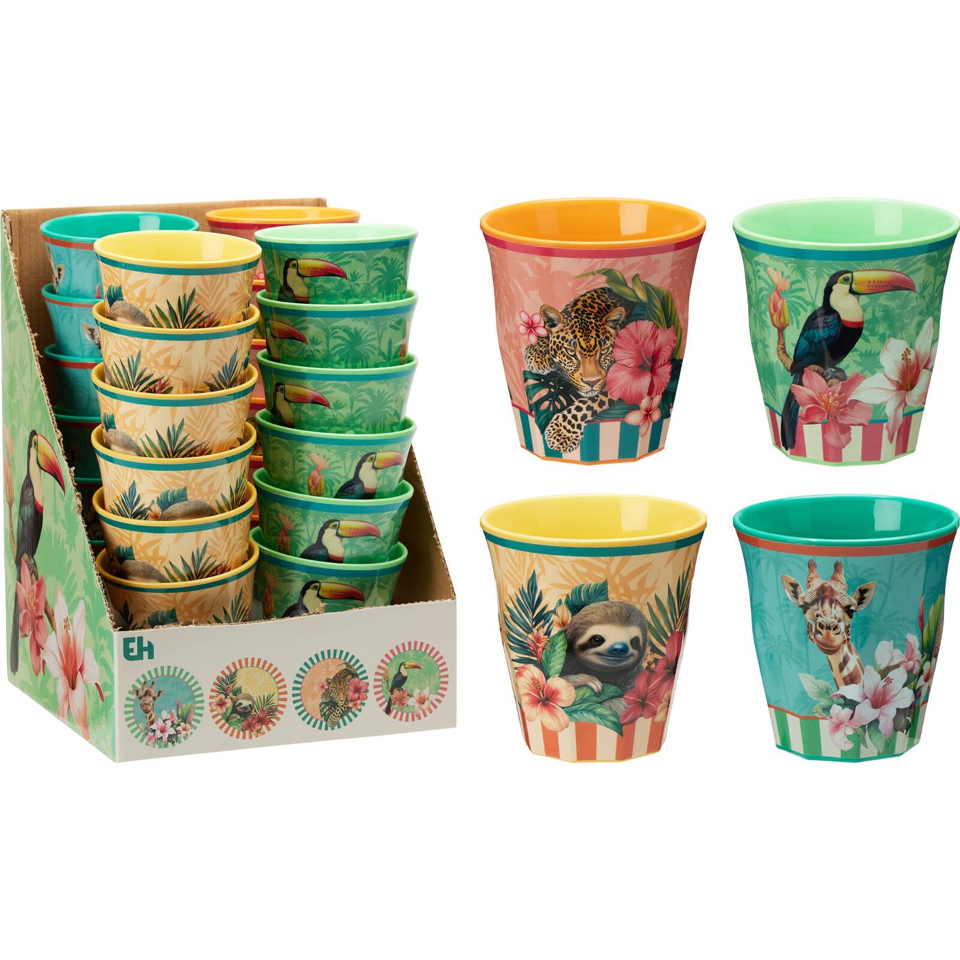 Melamine beker 8,8 cm tropisch jungle servies met dierenprint
