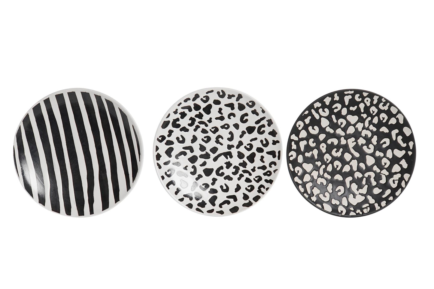 Set van 3 keramieken borden met zwart-witte dierenprint – Ø 20 cm servies of wanddecoratie