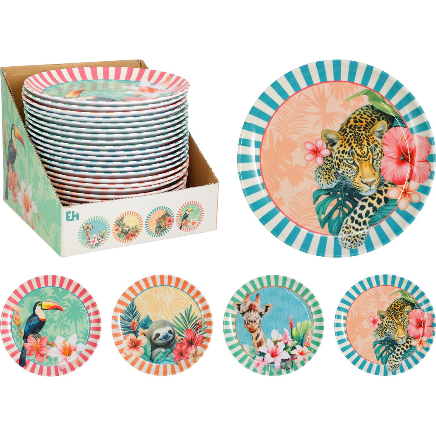 Melamine bord 20 cm tropisch jungle servies met dierenprint