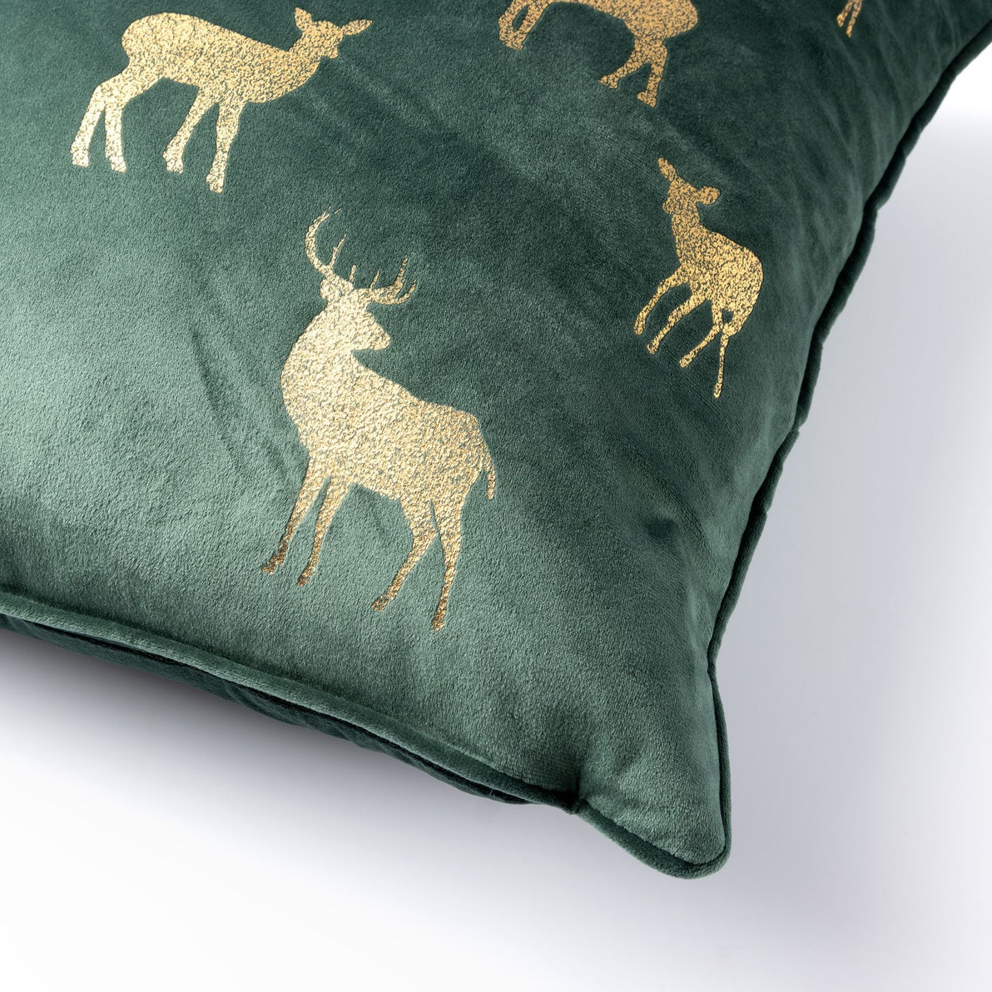 Kerstkussen Groen Velvet – Gouden Rendieren – 45x45