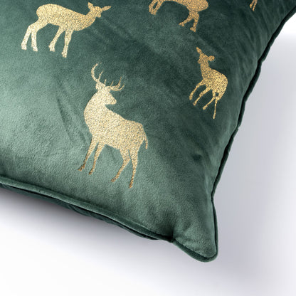 Kerstkussen Groen Velvet – Gouden Rendieren – 45x45