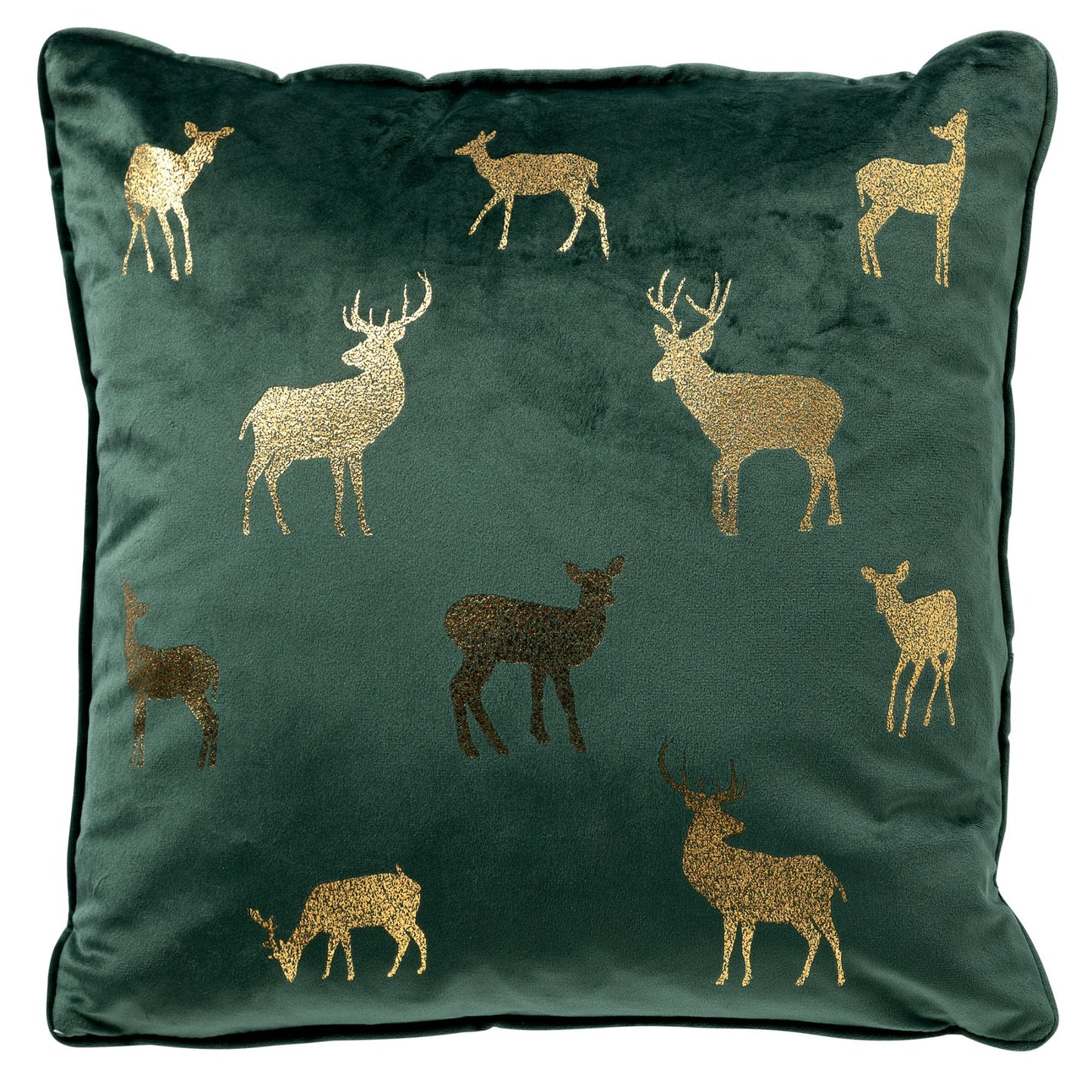 Kerstkussen Groen Velvet – Gouden Rendieren – 45x45