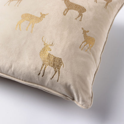 Kerstkussen Wit Velvet – Gouden Rendieren – 45x45