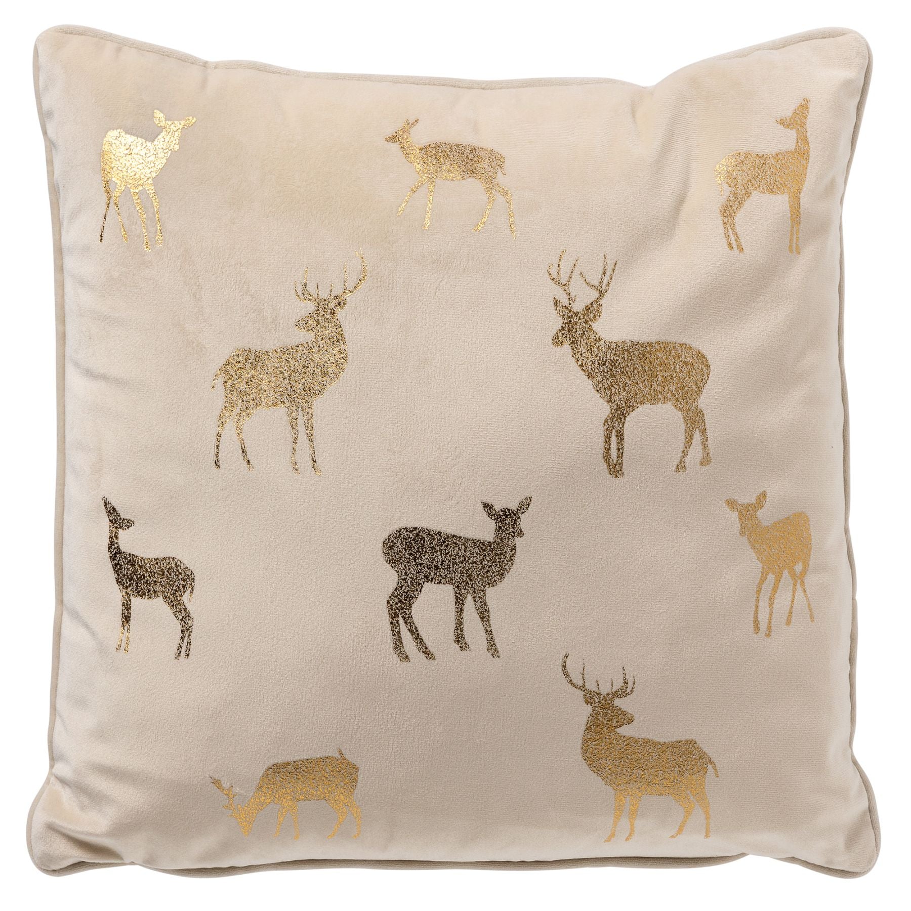Wit velvet kerstkussen met gouden rendieren – Krokomingo