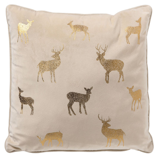 Wit velvet kerstkussen met gouden rendieren – Krokomingo