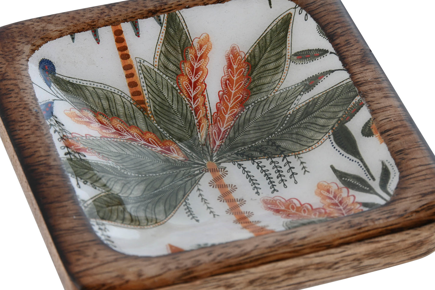 Sleutelschaaltje van mangohout met groene palmprint voor sleutels en sieraden
