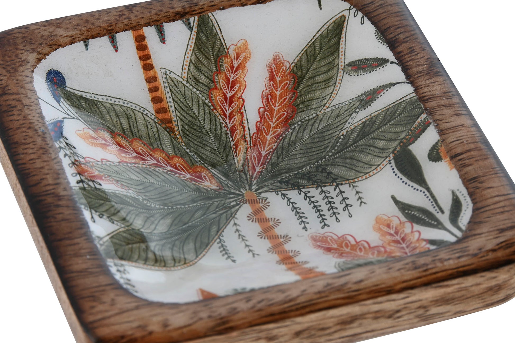 Sleutelschaaltje van mangohout met groene palmprint voor sleutels en sieraden