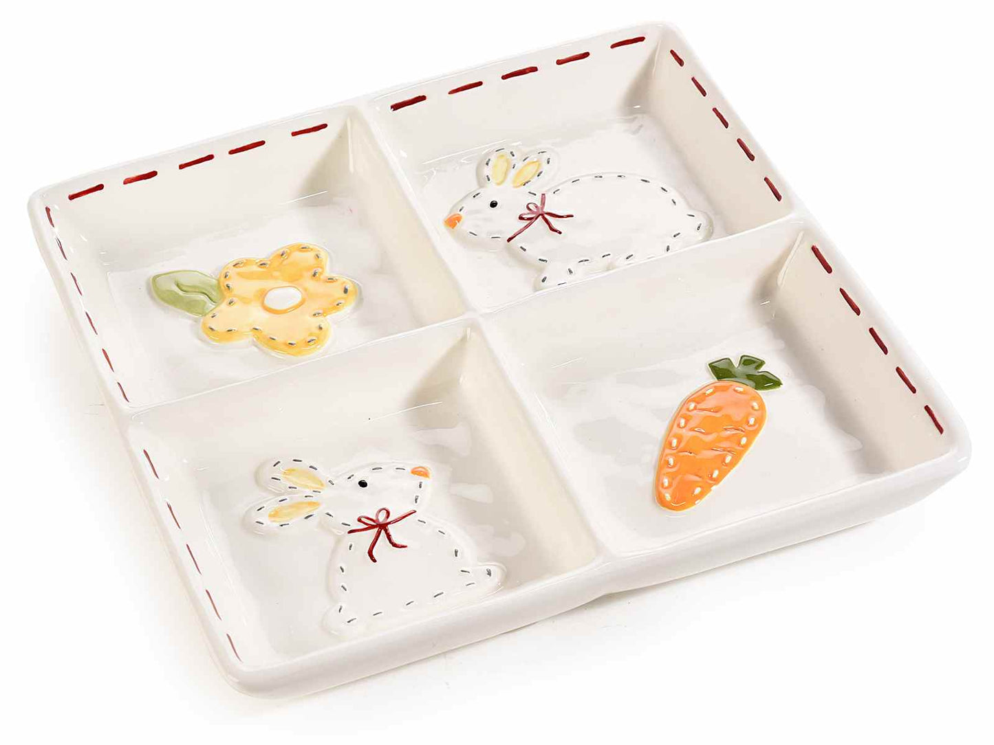 keramiek paas snack schaal konijn verdeelschaal 4 vakken paasdecoratie