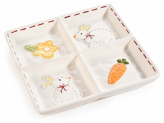 keramiek paas snack schaal konijn verdeelschaal 4 vakken paasdecoratie