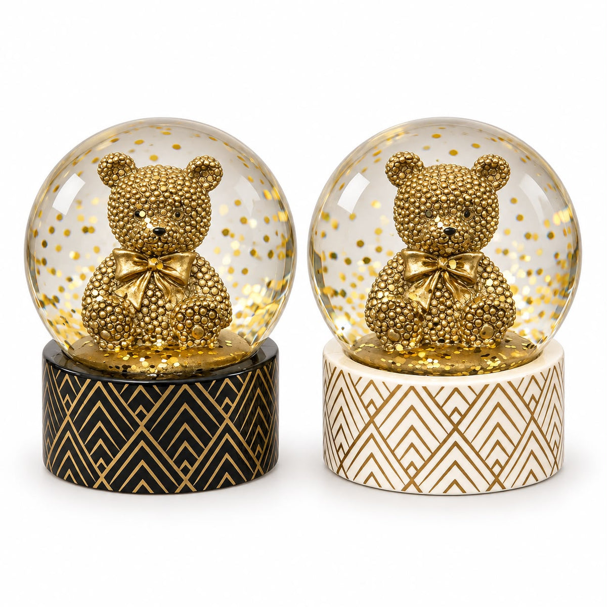 Sneeuwbol met gouden glitter beer van glas Ø 6,5 x 8,5 cm