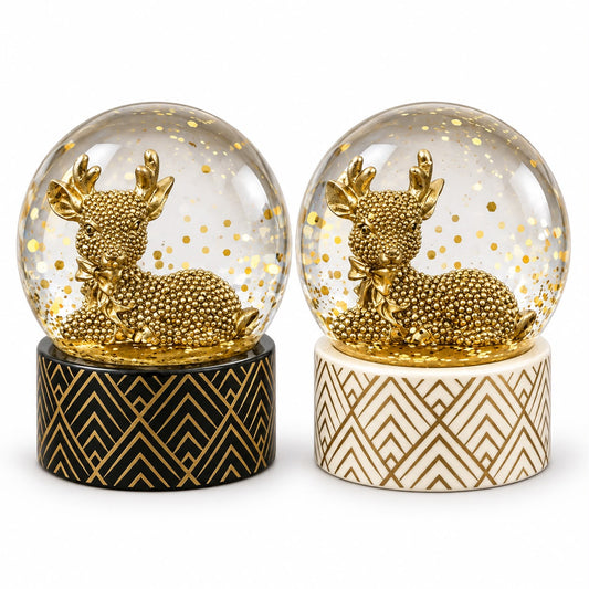 Sneeuwbol met gouden hert en glitter Ø 6,5 x 8,5 cm