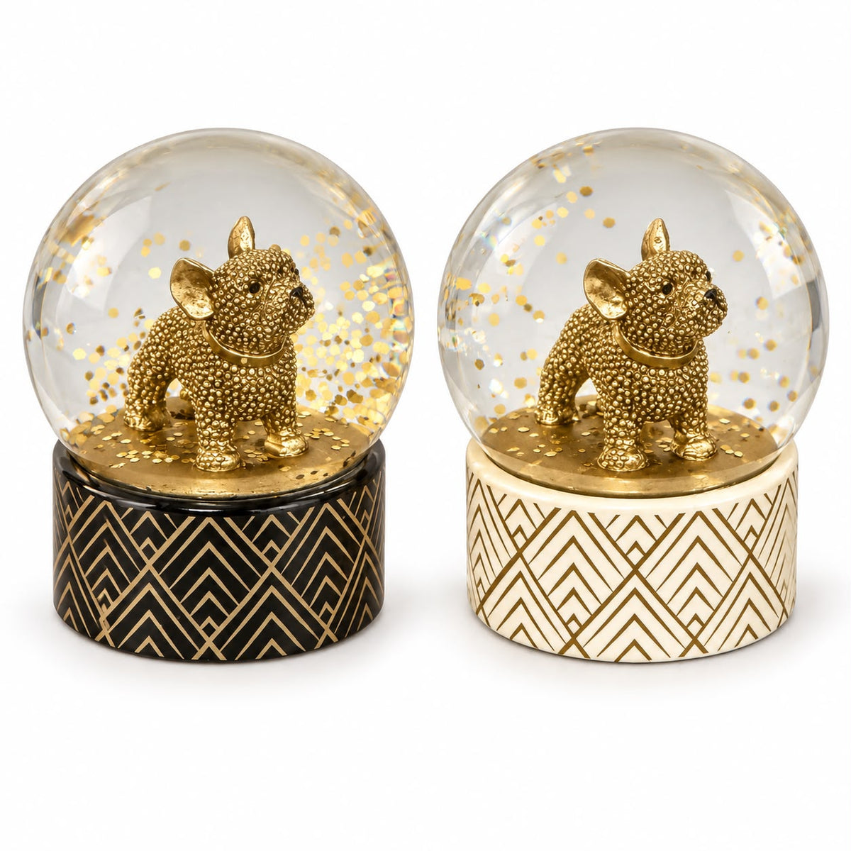 Sneeuwbol met gouden hond en glitter Ø 6,5 x 8,5 cm